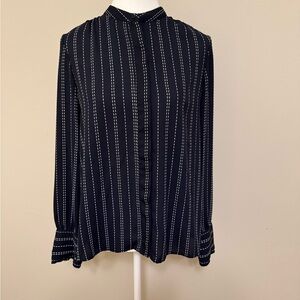 Navy and White Striped Women's Top
